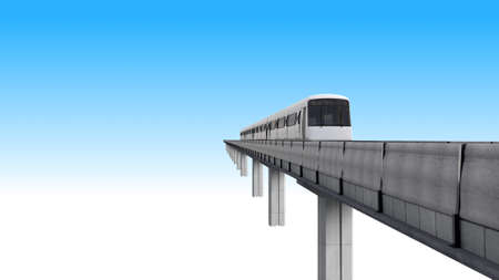 Train, Subway or Sky Train Transport with rail. Railroad travel and railway tourism. 3D illustration Train with rail isolated on solid background. Perspective View.の写真素材