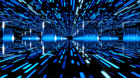Abstract Dark mode of futuristic Digital technology city neon light with circuit floor. Metaverse Concept. 3D Render.の写真素材