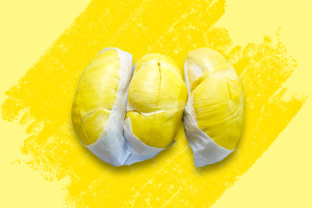 Durian, King of Fruits, Durian on yellow backgroundの写真素材