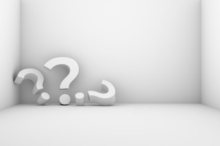Question mark in empty room, 3d render illustration of question markの写真素材
