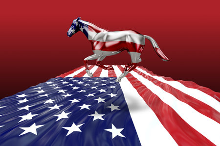 American flag with a horse, 3d rendering. Computer digital drawing.の写真素材
