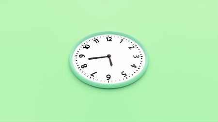 3d rendering of a green wall clock on a green background.の写真素材