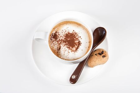 cup of coffee and cream on a white background の写真素材