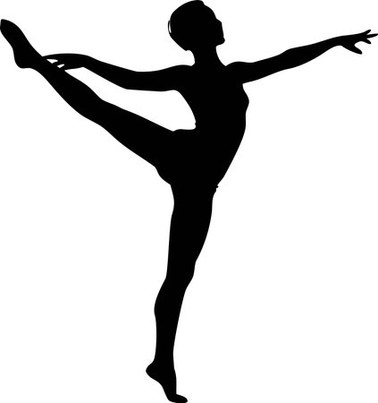 This image captures a black silhouette of a ballet dancer executing a challenging arabesque, highlighting the strength and poise inherent in the art of ballet.のイラスト素材