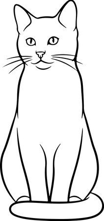 A vector illustration of a cat sitting. The cat is white with black outlines and is isolated on a white background. The cat is cute and friendly. Artwork element.のイラスト素材