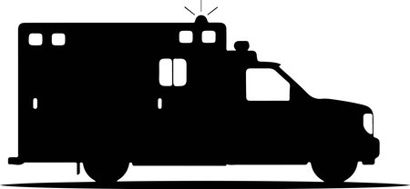 A sleek black ambulance silhouette ready to provide life-saving support. Perfect for medical, healthcare, and emergency service projects. Symbol of help, care, and rapid response.のイラスト素材