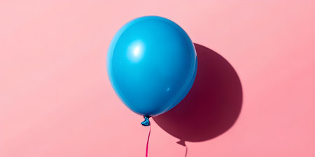 Bright blue balloon casting shadow on pastel pink background creates a fun and playful mood perfect for celebrations and party decorationsの写真素材