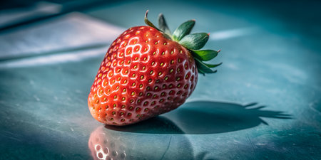 Juicy strawberry basking in sunlight, perfect for summer recipes and healthy eating campaigns or vibrant food photography, a sweet and delightful treatの写真素材