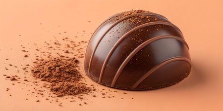 Indulge in decadent dark chocolate truffle perfection on creamy caramel background