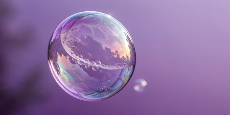 Dreamy liquid sphere with pastel hues reflecting light creates captivating abstract art