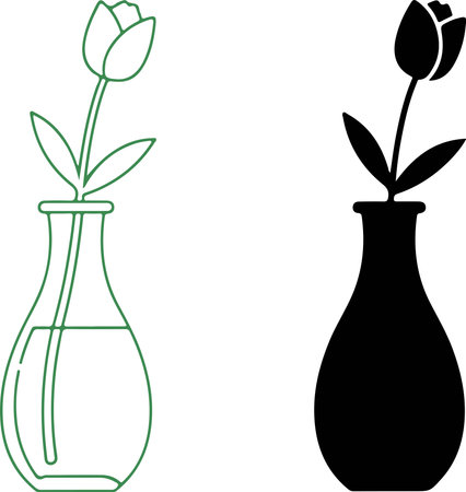 Modern tulip in vase graphic. Perfect for elegant designs, invitations, and more. Add a touch of floral beauty to your projects.のイラスト素材