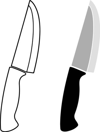 Minimalist kitchen knife set in black and outline style. Perfect for culinary blogs, restaurant menus, or modern design projects needing a sharp, clean edge.のイラスト素材