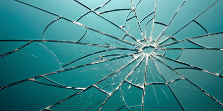 Shattered glass abstract background with sharp radial cracks and reflections, perfect for dramatic...