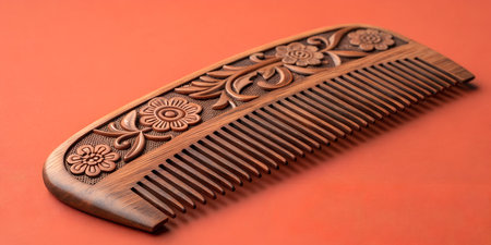 Admire the artisanal beauty of this carved wooden hair comb with delicate floral details for a touch...