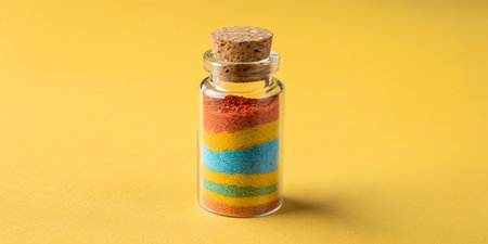 Vibrant layered sand art in glass bottle brings a creative, colorful touch to your project with its...