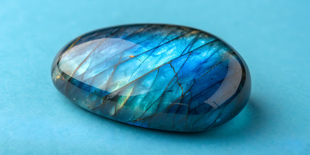 Stunning labradorite gemstone glows with iridescent blues and greens, a captivating treasure of nature for your collection or jewelry designsの写真素材