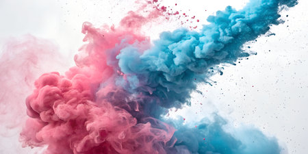 Stunning vibrant pink and blue powder explosion creating a dynamic and modern abstract design for...