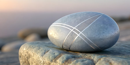 Meditative gray stone with intricate design brings peaceful zen vibes to your wellness project and spiritual journey visualsの写真素材