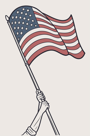 Show your patriotic spirit with this waving American flag. Perfect for celebrating freedom, independence, and national pride. Show your support today!のイラスト素材