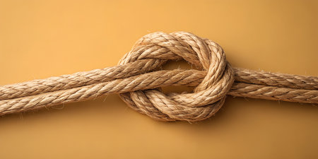 Secure your project with this dependable rope knot on warm tan background, perfect for resilience...