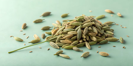 Fresh flavorful fennel seeds ready to spice up your culinary creations with aromatic zest and garden-fresh goodnessの写真素材