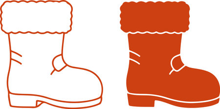 Essential winter boot icons presented in clean outline and bold solid styles perfect for holiday marketing or outdoor gear branding. Convey warmth and durability instantly.のイラスト素材