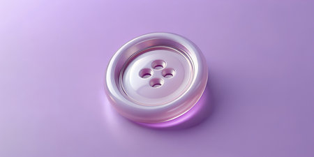 Iridescent pearlescent sewing button with four holes on a soft lavender backgroundの写真素材