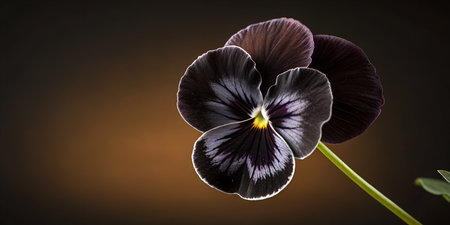 Stunning dark purple pansy flower in close up with soft lightingの写真素材