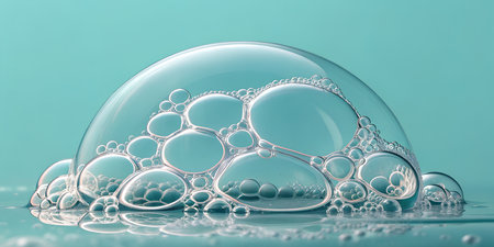 Collection of soap bubbles forming a large dome like structure. Various sized bubbles cluster...