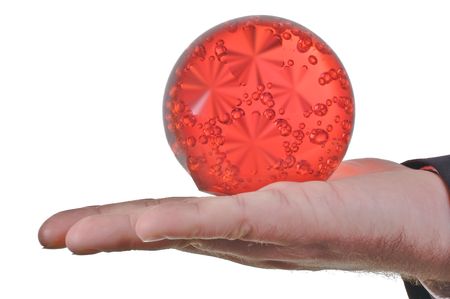 Shoof of Hand and red ball on a white background.の写真素材