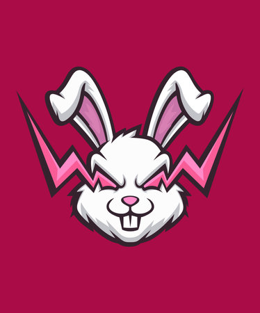 Rabbit With Lightning From Eyes Esport Logo Design, Modern Illustration Concept.のイラスト素材