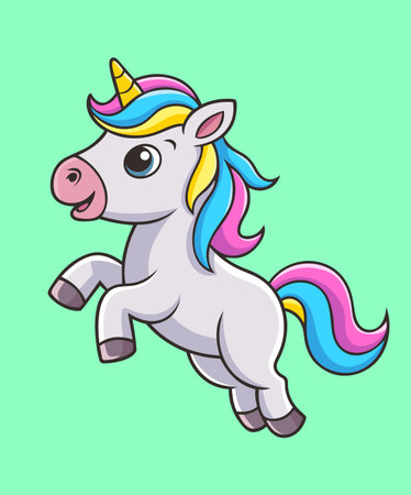Cute Unicorn Jumping Cartoon Vector Icon Illustration. Animal Nature Icon concept Isolated Vector, Flat Cartoon Style.のイラスト素材