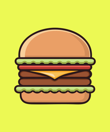 Burger Cartoon Vector Icon Illustration. Food Icon concept Isolated Vector, Flat Cartoon Style.のイラスト素材