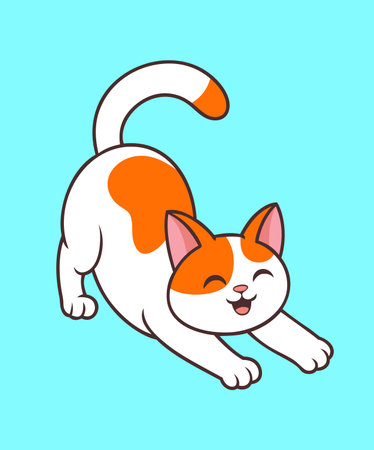 Cute Cat Stretching Cartoon Icon Illustration. Animal Nature Icon Concept Isolated.のイラスト素材