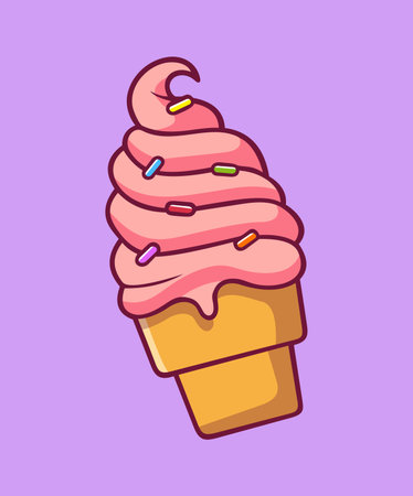 Ice Cream Strawberry Cartoon Icon Illustration, Food Dessert Icon Concept Isolated.のイラスト素材