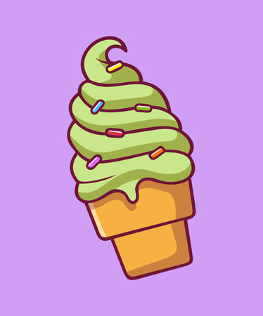 Ice Cream Green Matcha Cartoon Icon Illustration, Food Dessert Icon Concept Isolated.のイラスト素材