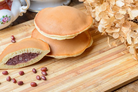 Traditional Japanese dessert cakes with sweet beansの写真素材
