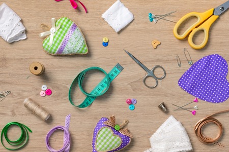 Wallpaper of objects related to sewing and handcraft