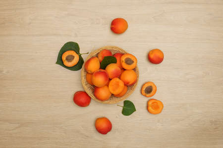 Still life of apricot fruits arranged with decorationsの写真素材