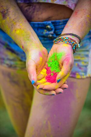Holi painted girlの写真素材
