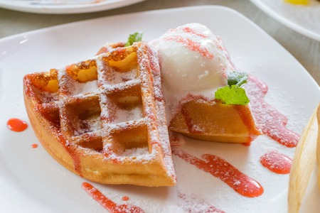 Waffles with ice creamの写真素材