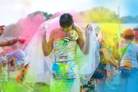 Holi painted brideの写真素材