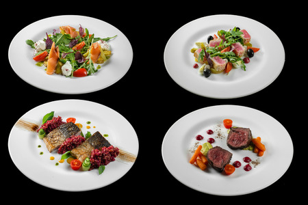 Set of dishes on a black backgroundの写真素材