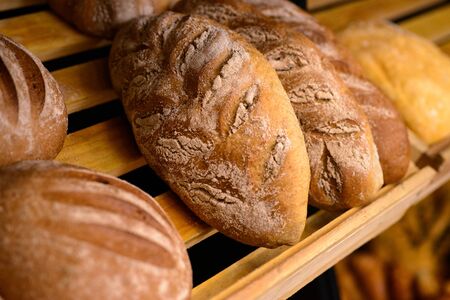 Fresh bread in bread shopの写真素材