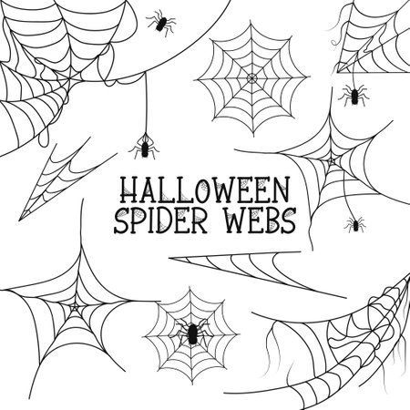 Halloween spider web set. Hand drawn vector illustration for your designのイラスト素材