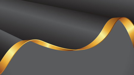 Abstract background with curved black and golden ribbon. Vector Illustration.のイラスト素材