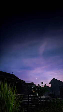 Beautiful sky over the house in the countryside of Indonesia