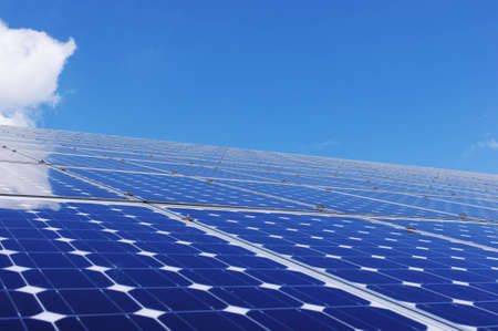 Solar panel and blue sky. Renewable, Clean energy.