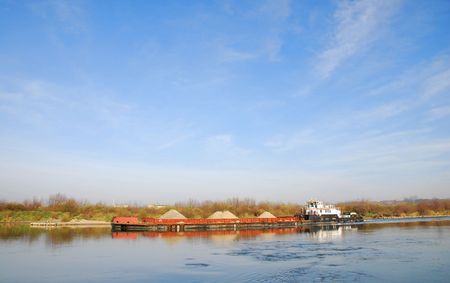  A barge on a canalの写真素材
