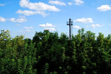 chimney and tree on the blue skyの写真素材